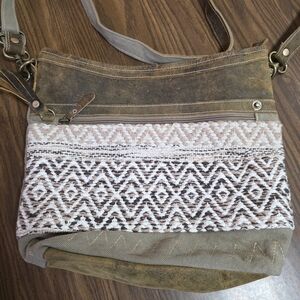 Myra Bag Brown and Cream Geometric Shoulder Bag